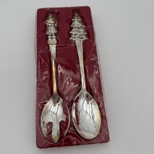 Vintage Wallace Salad Serving Set Silverplate Santa and Tree 1998 NOS